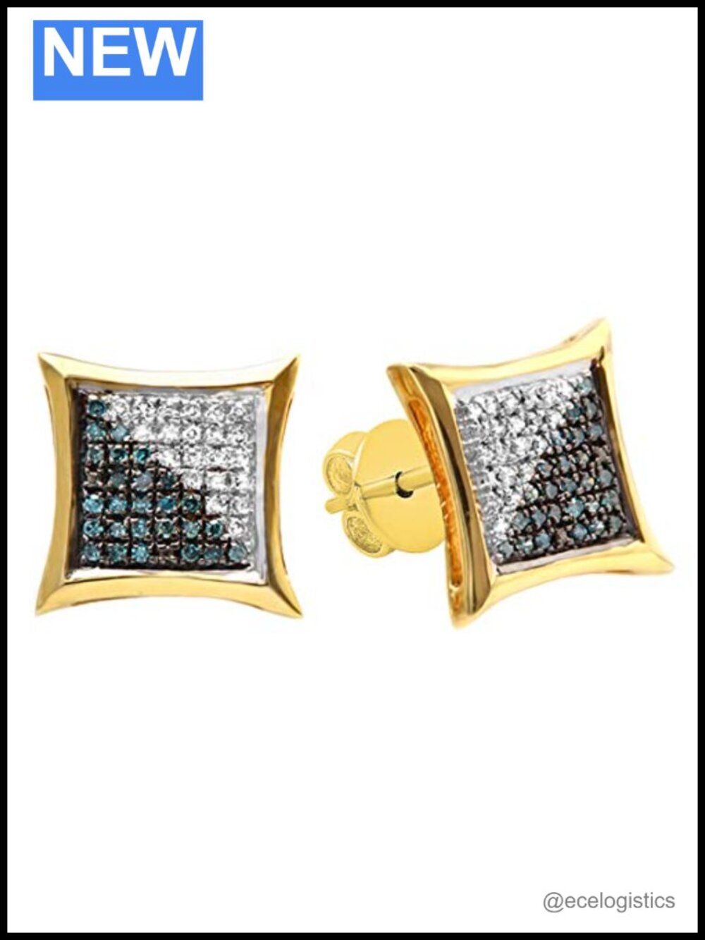 Yellow plated sterling silver diamond stud earrings